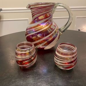 GlobeIn Handmade Glass Blown Pitcher and glasses